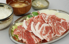 那須豚の鉄板焼きセット（那須豚肉・野菜＋ご飯・みそ汁・お新香） 	